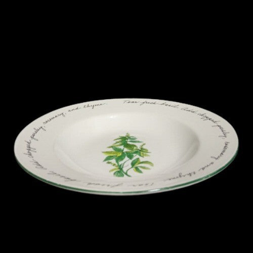 Gibson Designs HERB GARDENS 4-Rim Soup Bowls 8 ½” D Words On Rim Pasta Dish