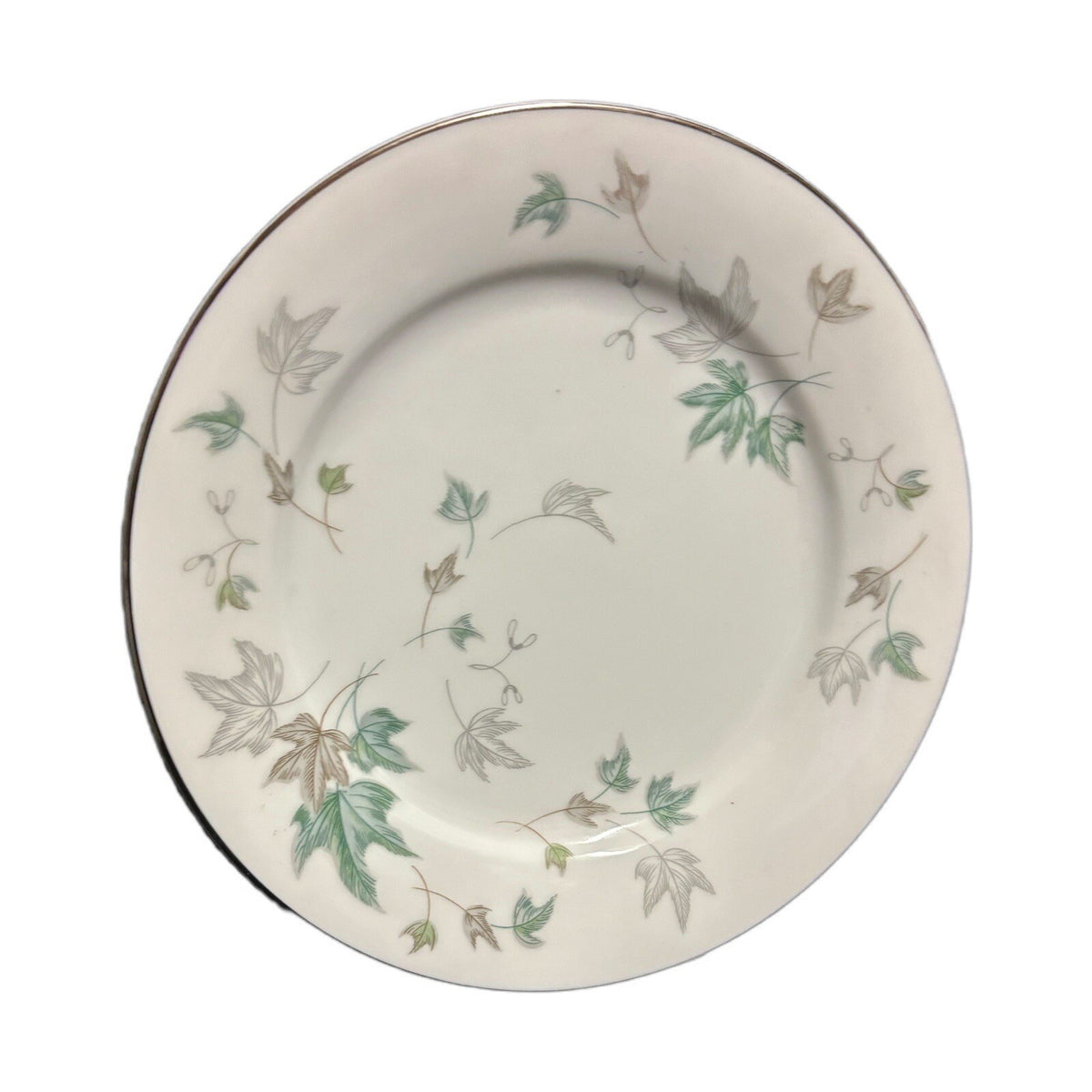 Noritake Greenwood 4-Salad Plates Dessert Dishes # 5769 Leaves Silver Trim Japan