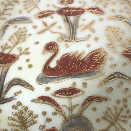 Andrea by Sadek Swan Bowl 5894 Japan Hand Painted Floral Gold Trim Scalloped