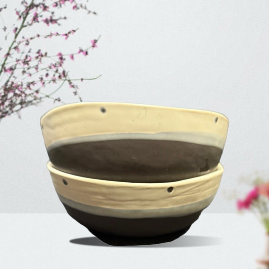 Gibson Elite Rhinebeck Bowls Set of 2 Stoneware Gray Beige Dots 3.5” H 6 3/4” D