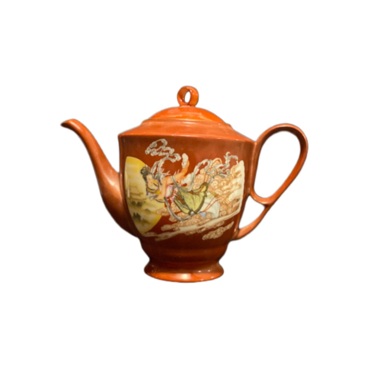Antique Oriental Tea Set Godess of Wind China Teapot Cup Saucer Sugar Bowl Cream