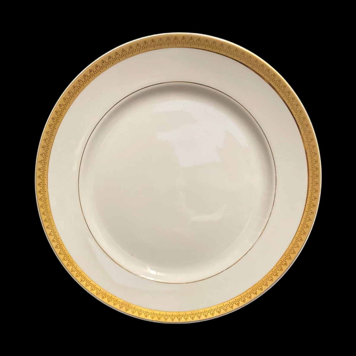 Gabbay QUEEN VICTORIA 6- Dinner Plates Ceramic White Gold Border Trim Dinnerware