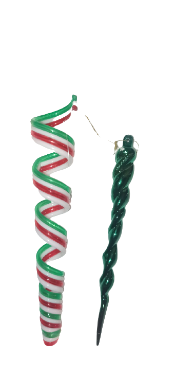 Christmas Tree Ornaments Red White Green Mint Candy Spiral Green Icicle Hanging