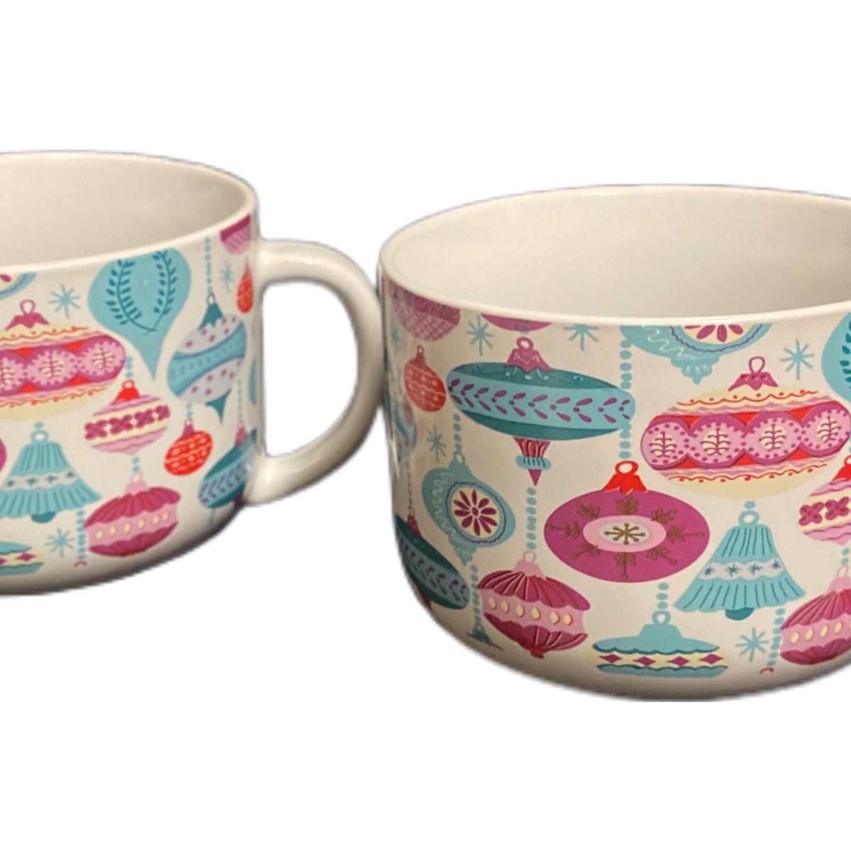 Modern Gourmet Foods 2-Mugs Christmas Ornaments Stoneware Cafe Latte Winter Cups