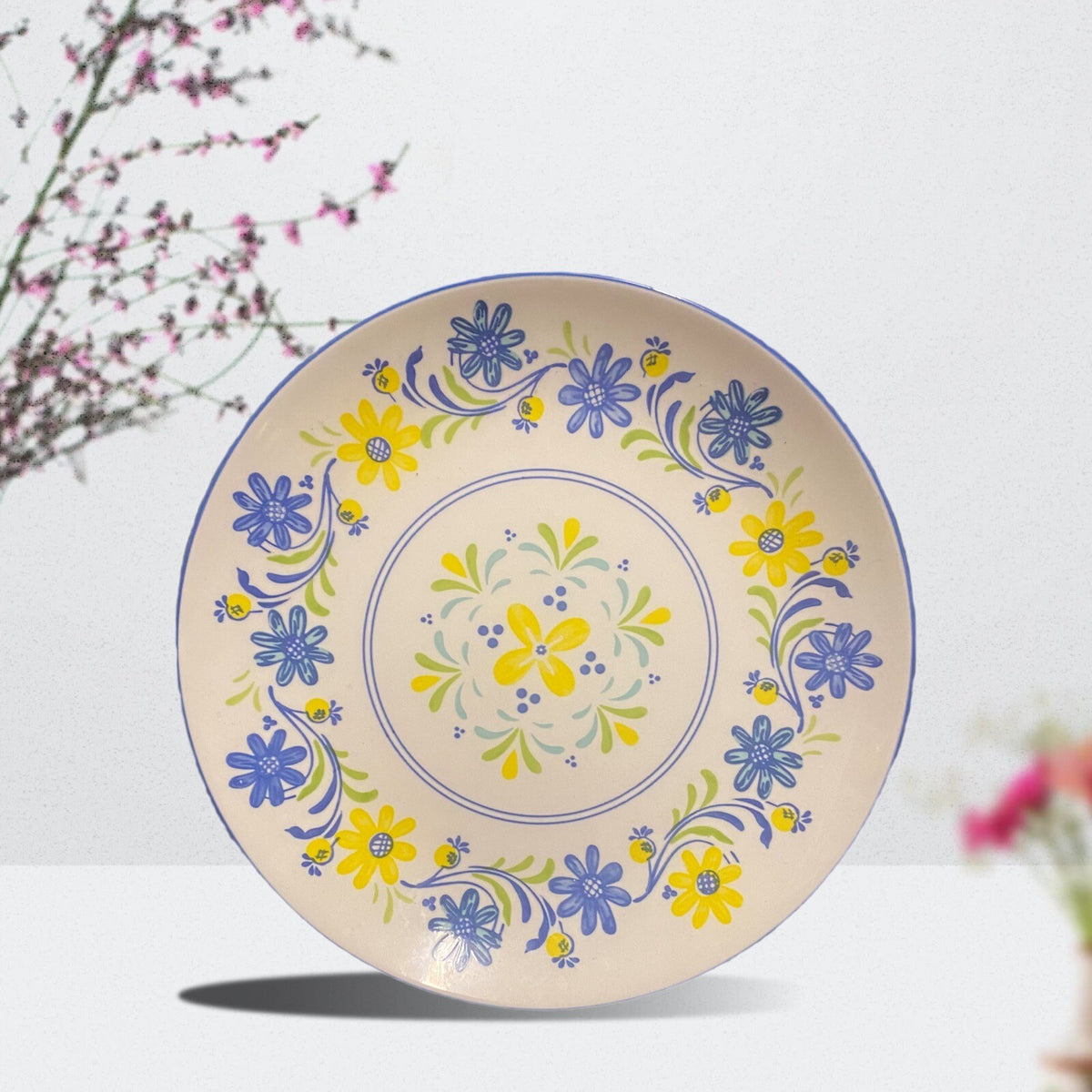 BAUM Tuscany Dinner Plate Blue Yellow Floral Ceramic 10 1/2" D  Dish