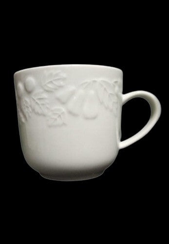 Gibson Designs FRUIT 4 Cups & 4 Saucers 8 oz Embossed Fruit, White Dinnerware