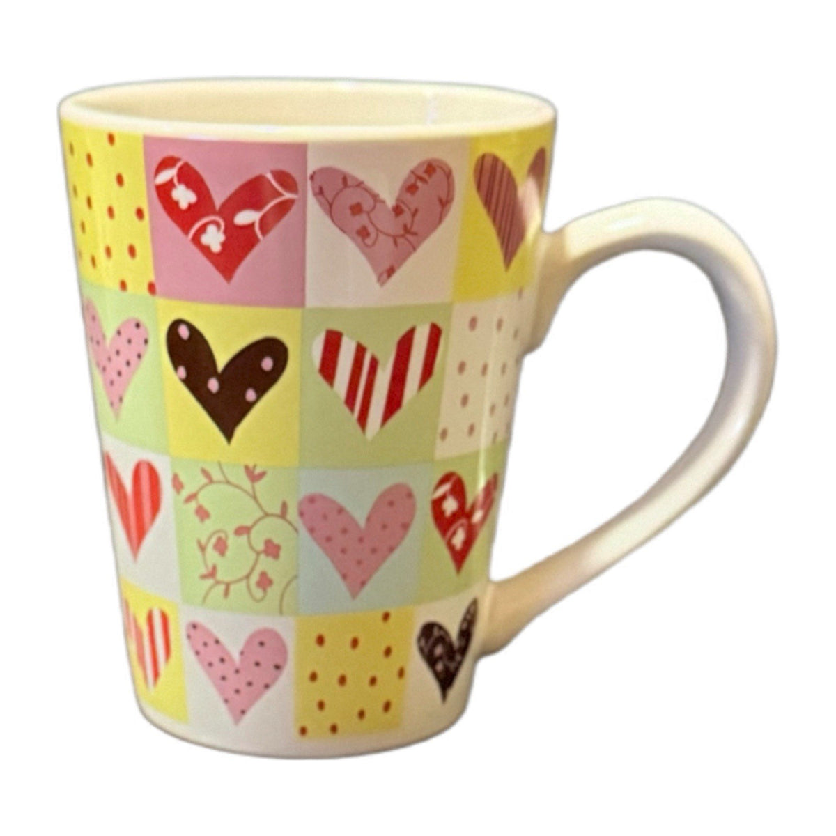 REAL HOME Mug Let Us Entertain You Colorful Hearts 10 Oz Ceramic Coffee Cup