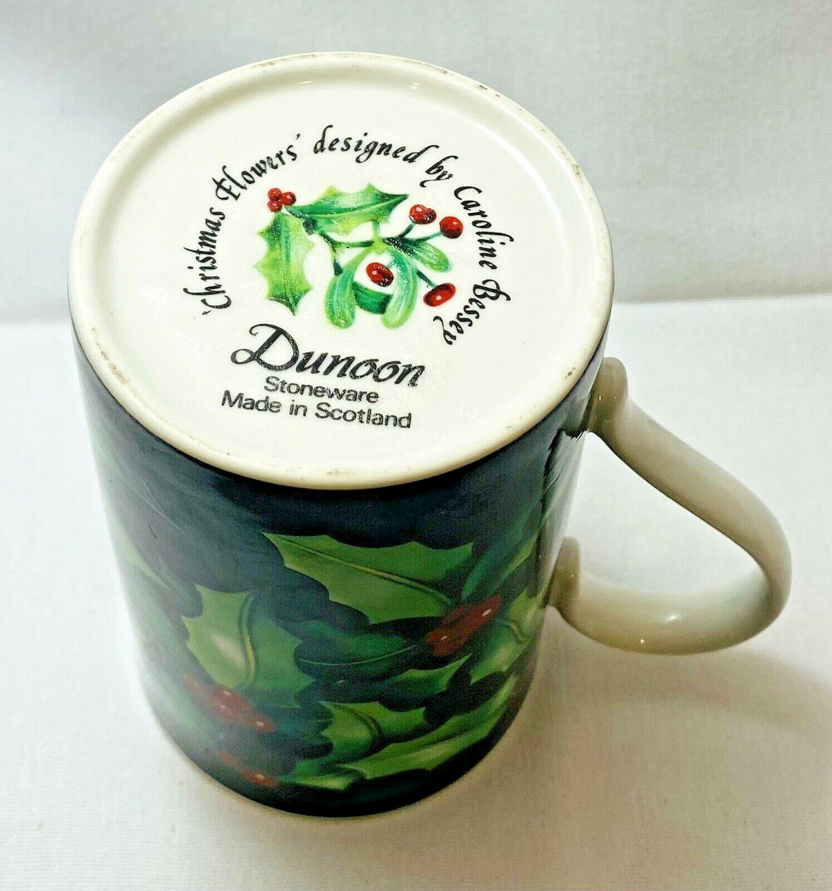 Dunoon Caroline Bessey Stoneware Mug Christmas Flowers Holly Scotland 8 Oz. Cup