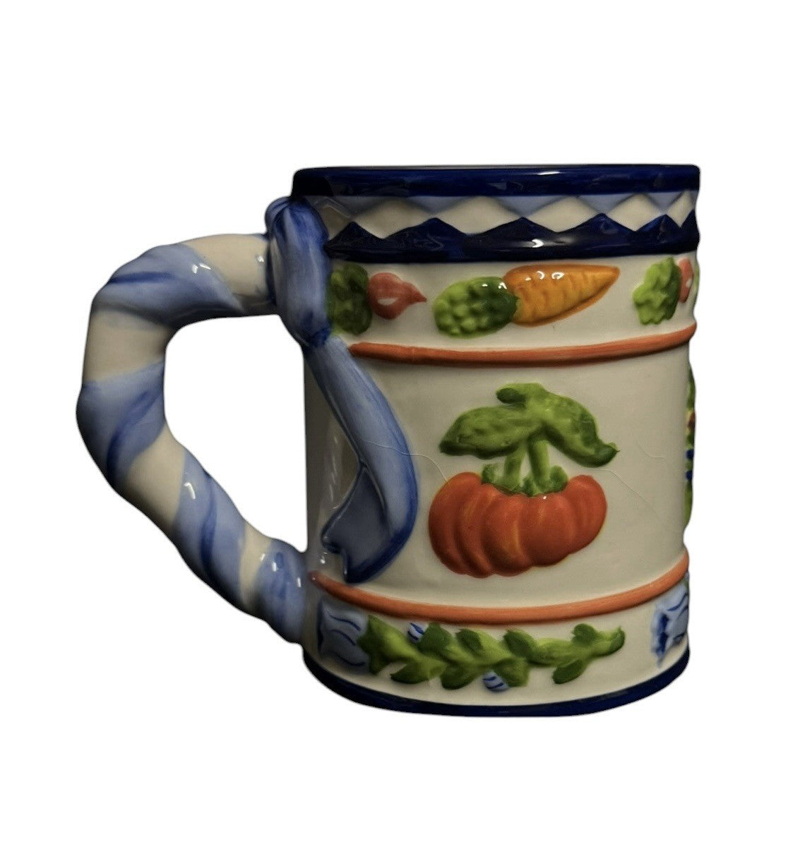 ZRIKE Mug Hand Painted Set Of 3 Coffee Tea Cup Cornucopia Embossed  4 1/2" H