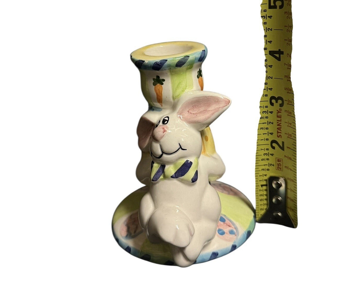 Bazaar Inc World Bunny Rabbit Candle Holders Easter Pair Ceramic 4.1/8”