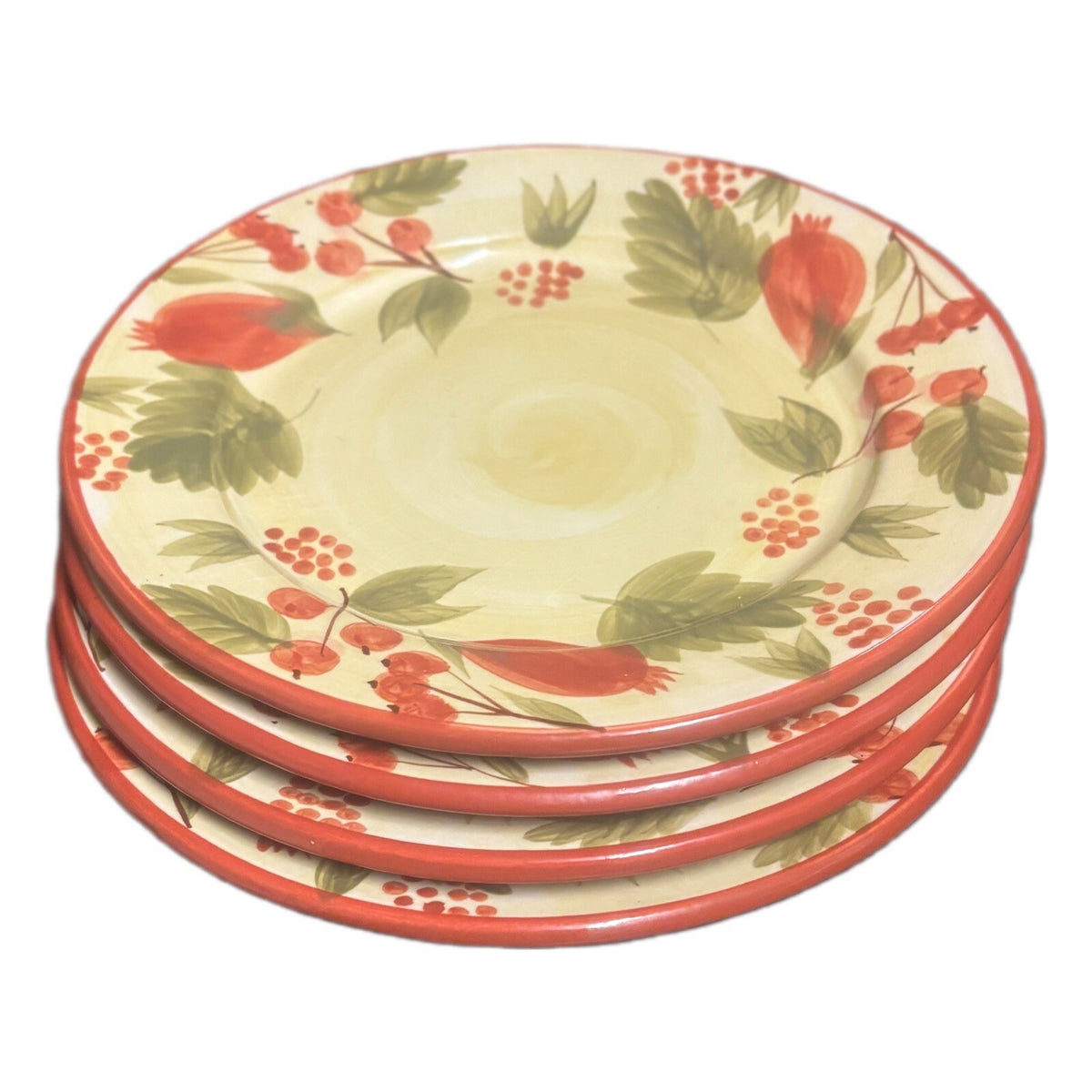 WENDOVER LANE 4-Salad Plates Pomegranate Fruit Design Dessert Appetizer Ceramic