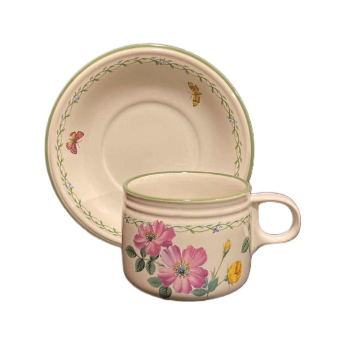 Mikasa Garden Bloom Y2372 – 4 Cups & 4 Saucers Set Butterfly Floral Vines