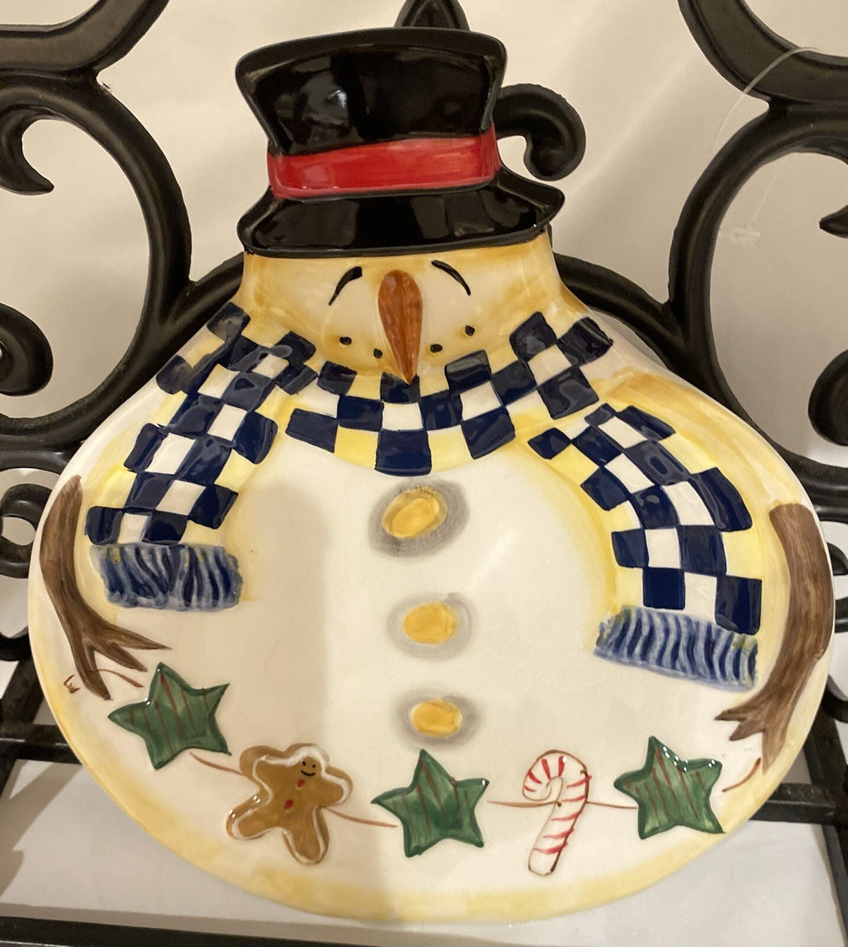 Certified International Becca Barton Holiday Snowman Plate Cookies Candy Cane