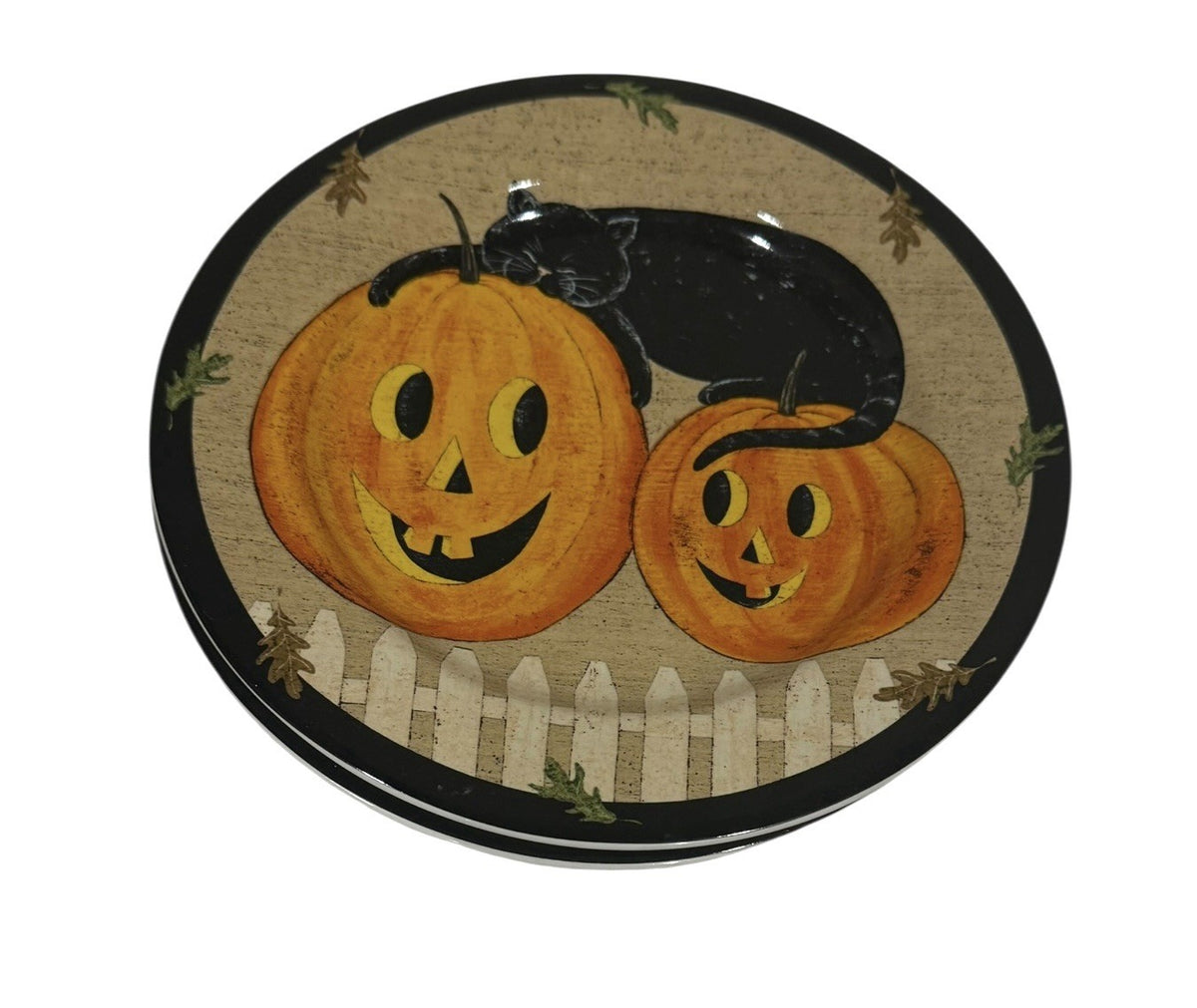 Warren Kimble Pumpkin Dreams 8” Plates Black Cat Pumpkins Sakura 2000 Set of 2