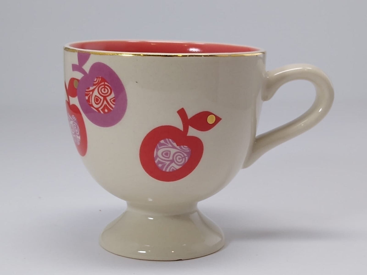 Anthropologie Pedestal Mug Apples 8oz White Red Interior Ceramic Tea Coffee Cup