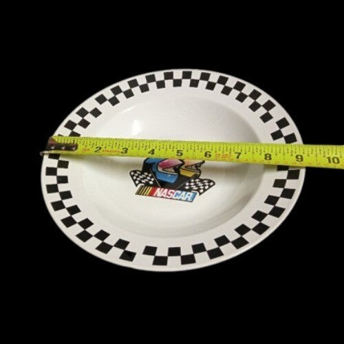 Gibson Designs NASCAR 3-Rim Soup Bowls 9 1/8”D Black White Checkered Nascar Logo
