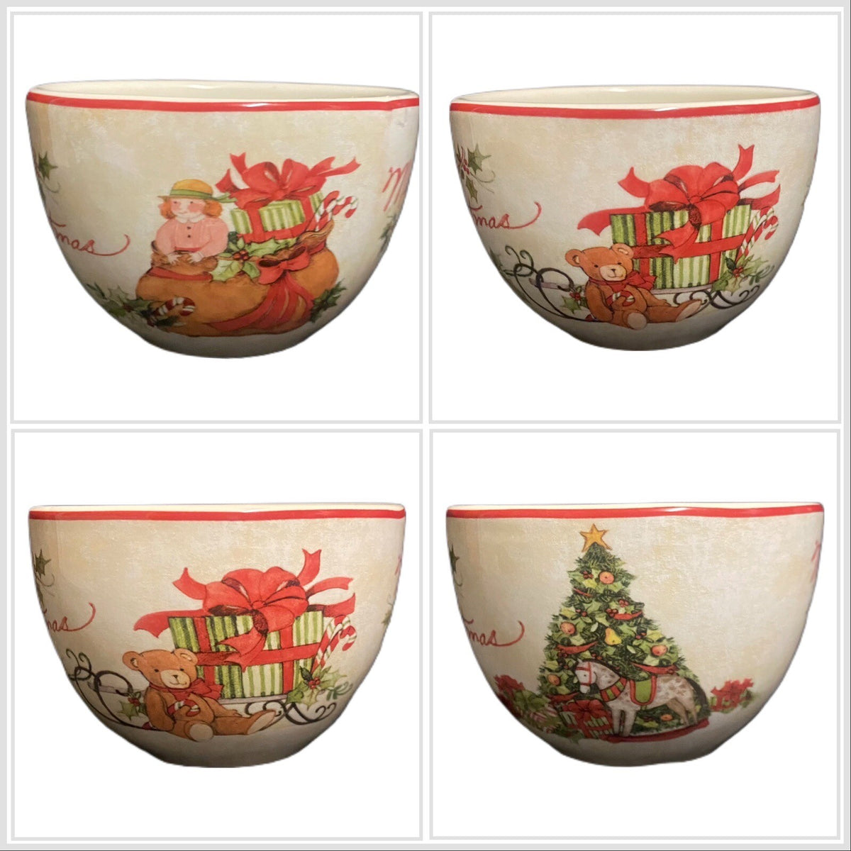 SUSAN WINGET 4-TidBit Bowls Merry Christmas Certified International Fruit Cups