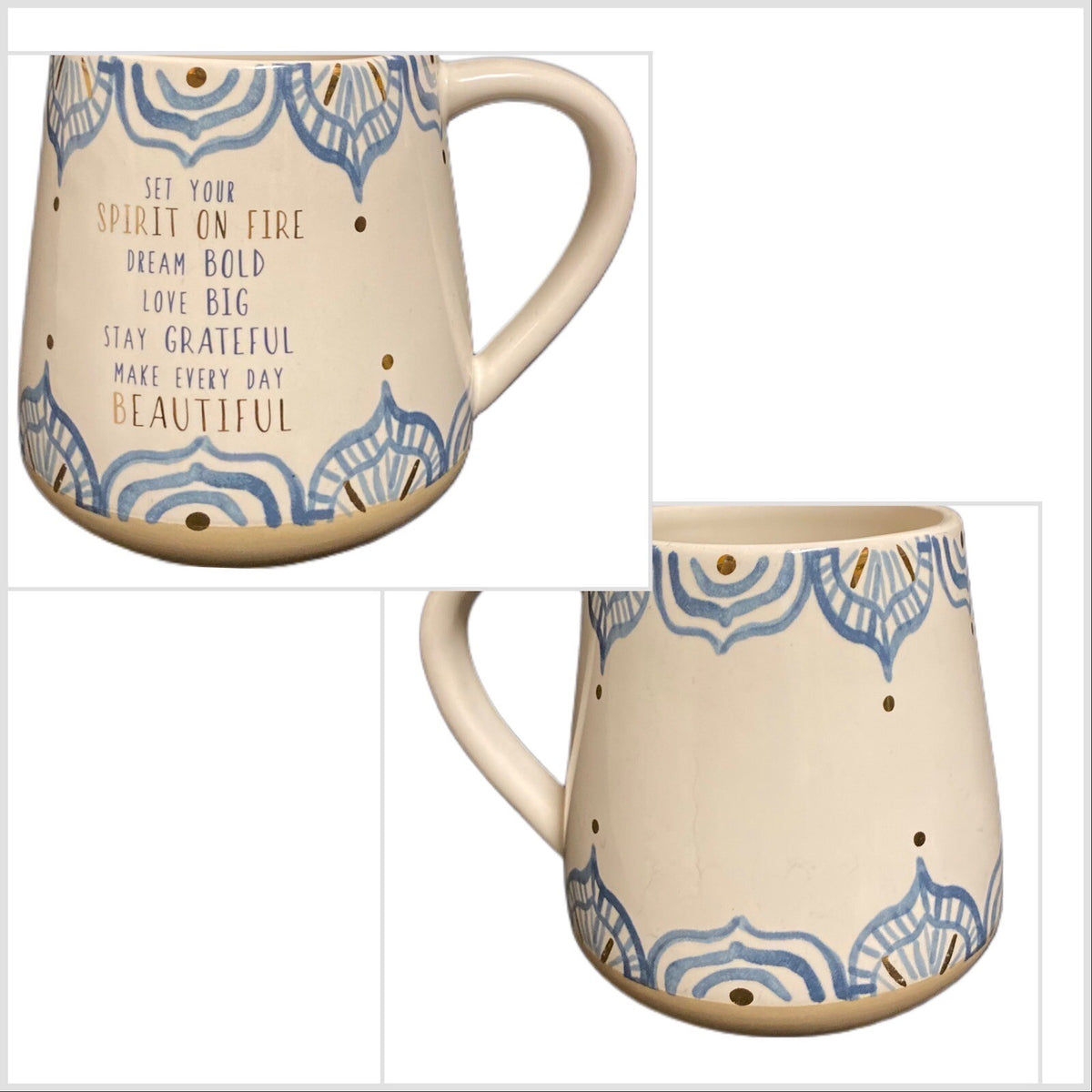 Paper Destiny Inspirational Mug Blue Abstract Art Design Gold Trim Tea Cup