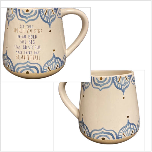Paper Destiny Inspirational Mug Blue Abstract Art Design Gold Trim Tea Cup