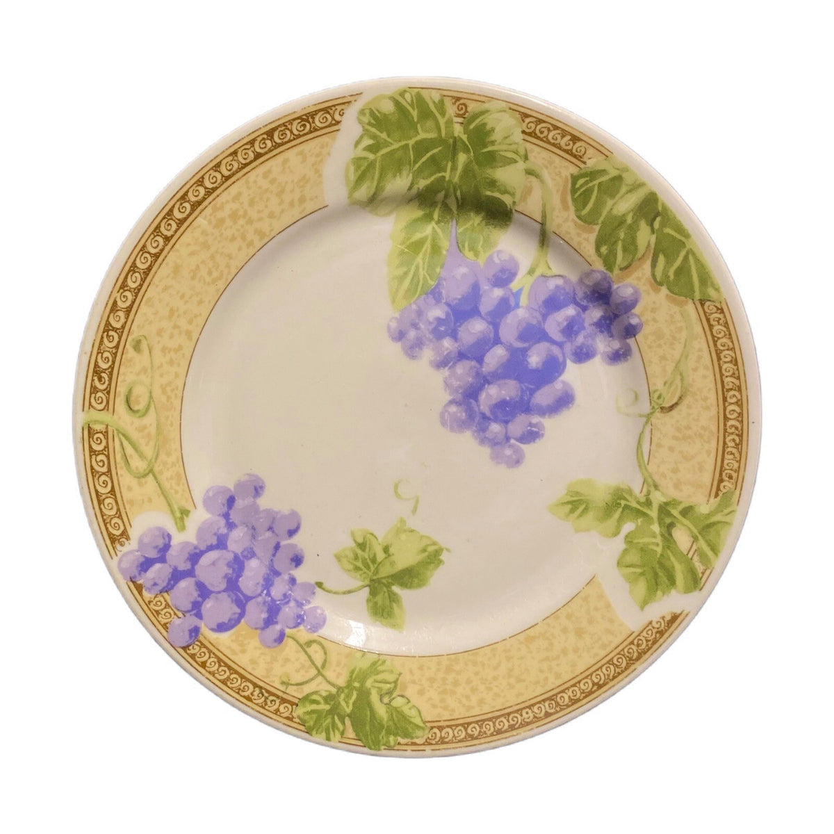 Gibson Designs FRUIT GROVE 4-Salad Plates Dessert Dish Grapes Leaves