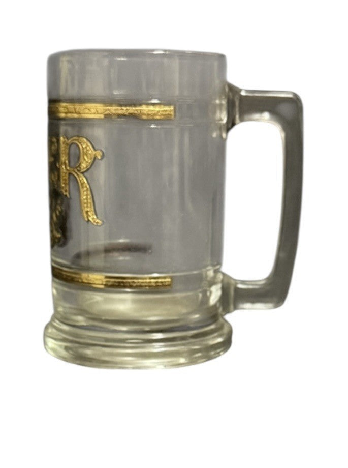 Vintage Culver 22K Gold 5¢ Beer Stein Mug Set of 2 Old Fashioned Clear Glass