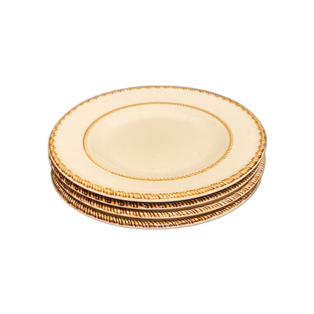 Rare Vintage TAHITI 4-Salad Plates Stoneware Tan Brown Speckled Embossed Border