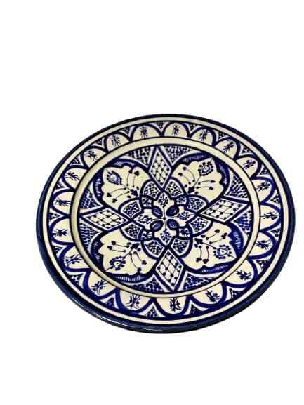 WARDA Blue Moroccan 13.5” Terracotta Platter – Hand-Painted Serving Dish Art