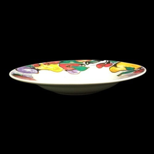 Gibson CORNUCOPIA FRUIT 4-Rim Soup Bowl 8 ½” D Apple Pear Cherry Plum Border