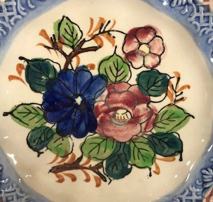Vintage Dessert Plate Japan Hand Painted 6  5/8” D Ceramic Dish Embossed Floral
