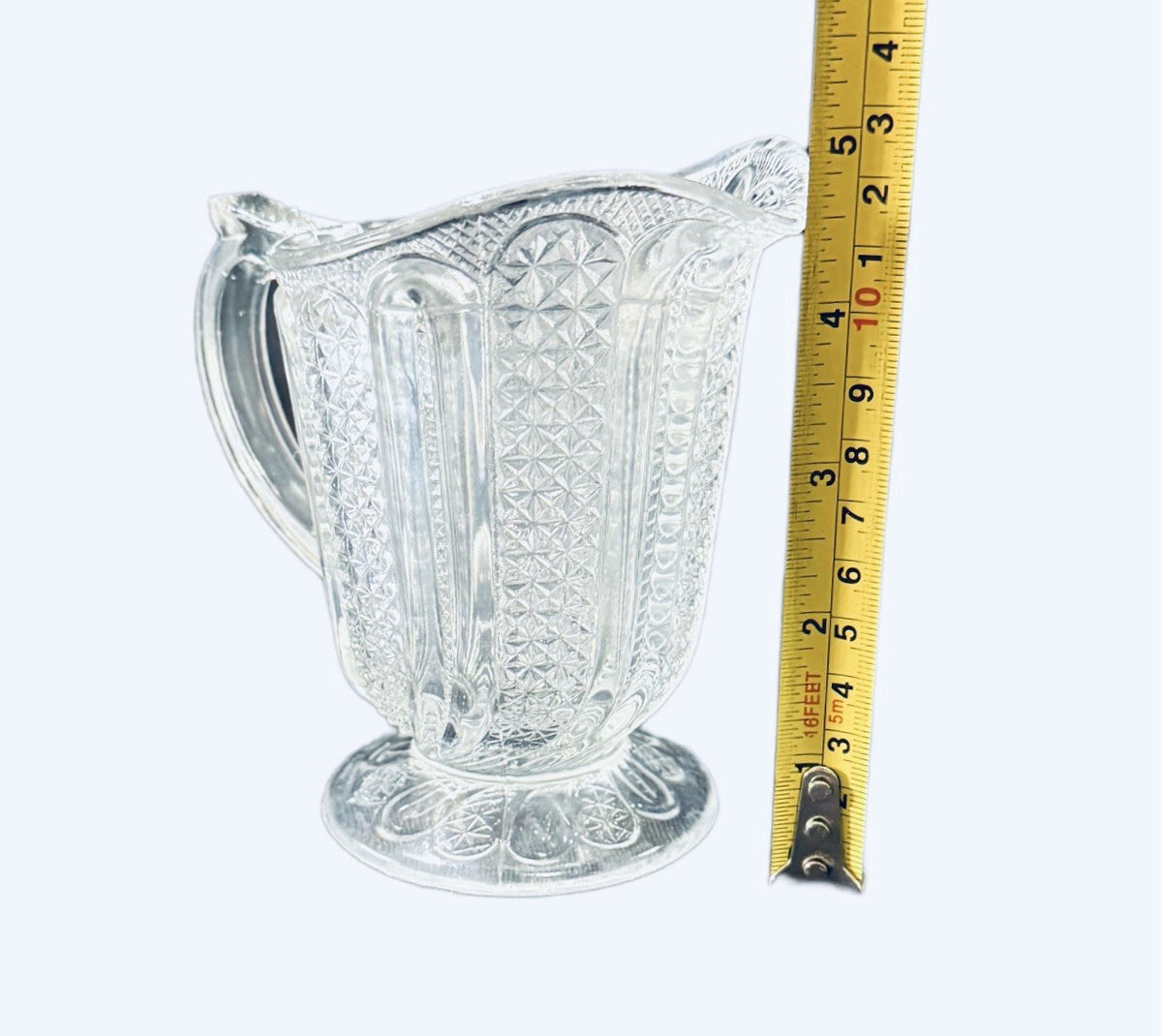 Vintage EAPG Pressed Glass Pitcher Daisy & Button Pattern 4.5” H Wavy Rim