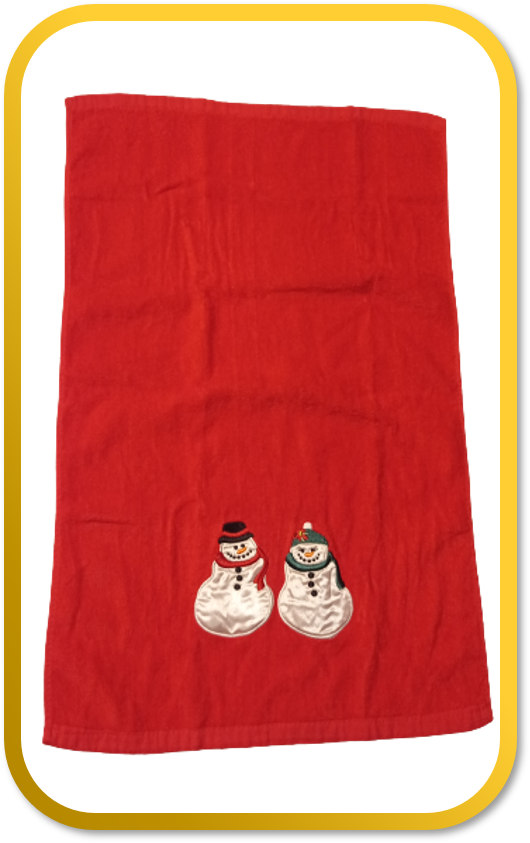 Snowman Appliqué TOWEL Publix Green Red White Cotton 25”L X 16”W