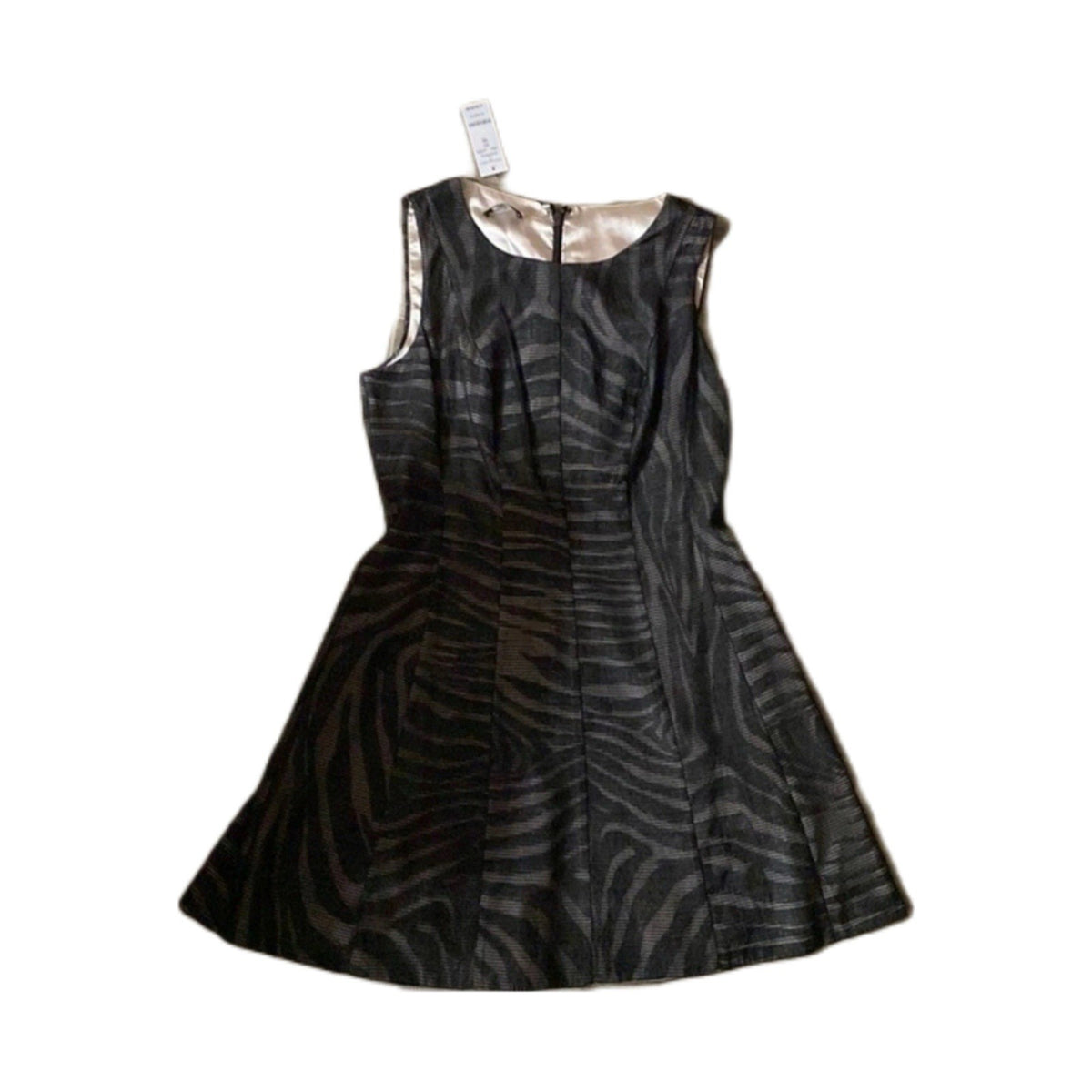 Bebe Sleeveless Fit & Flare Dress Black Gray Animal Print Size 10