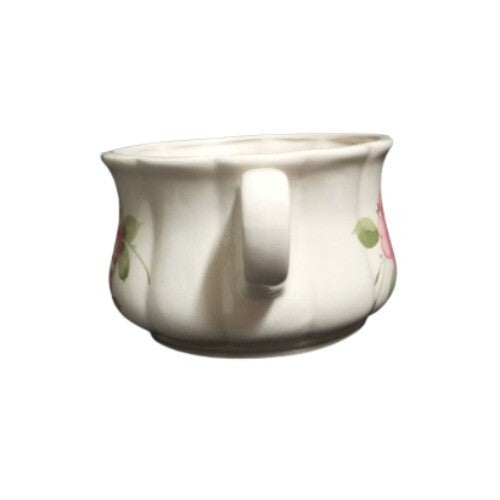 Gibson Designs ROSELAND 6-Soup Mugs 4 5/8" D Pink Roses Pink Trim Tan Cereal Cup