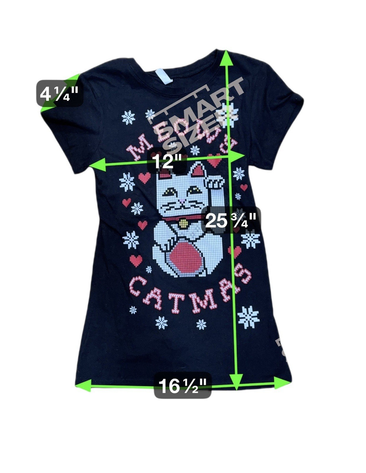Christmas Holiday Women Graphic T-Shirt MEOW CATMAS Short Sleeves Cat Tee Top L