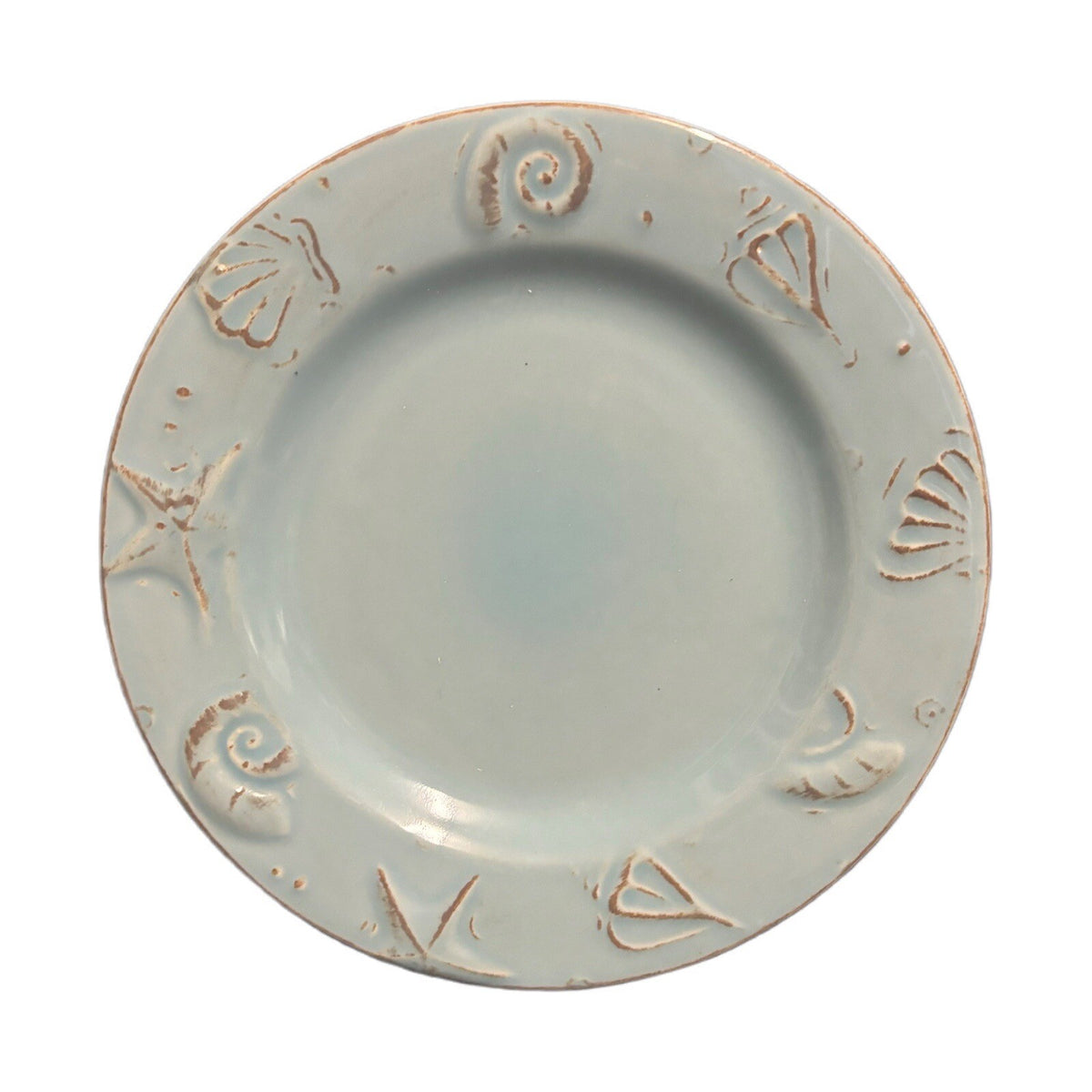 Thomson Pottery 4-Dinner Plates Cape Code Blue Sea Shells Nautical 10 7/8”D