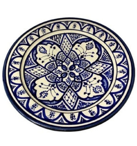 WARDA Blue Moroccan 13.5” Terracotta Platter – Hand-Painted Serving Dish Art