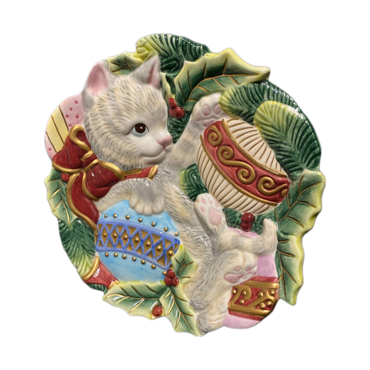 Fitz and Floyd Plate Christmas Kitty Cat Decorative Holiday Dish Ornaments