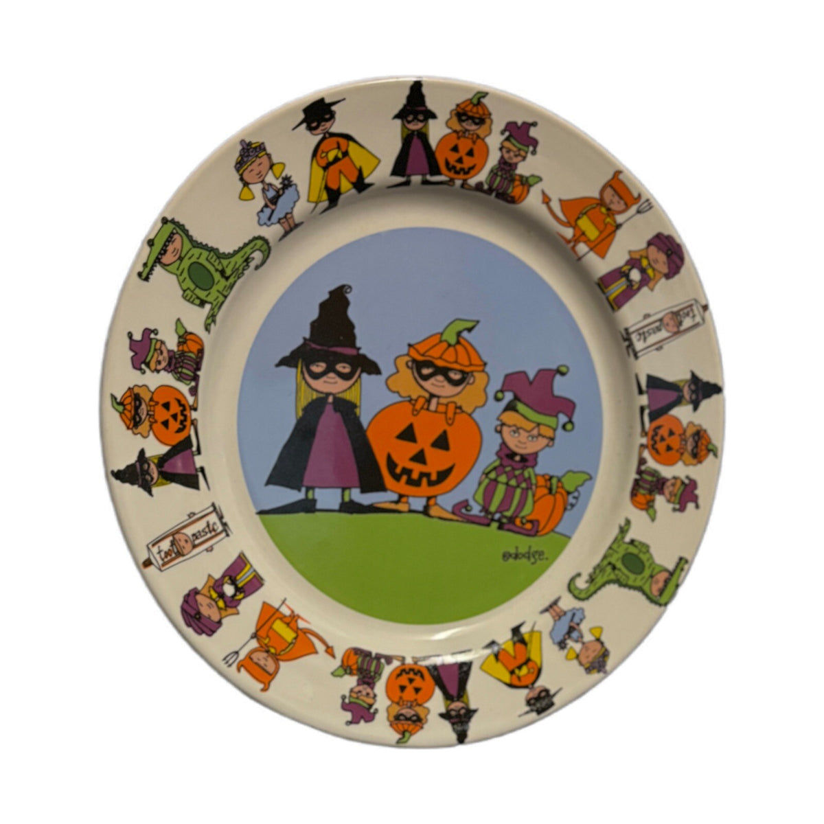 Ursula Dodge GOBLINS 3-Salad Plates Signature Halloween Ceramic Dessert Dish