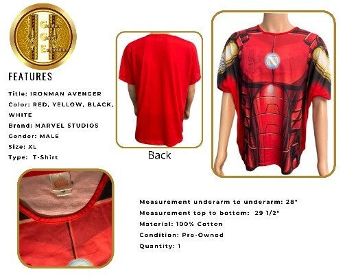T-Shirt Iron Man Avenger Marvel Studios XL Man Red Boys Top