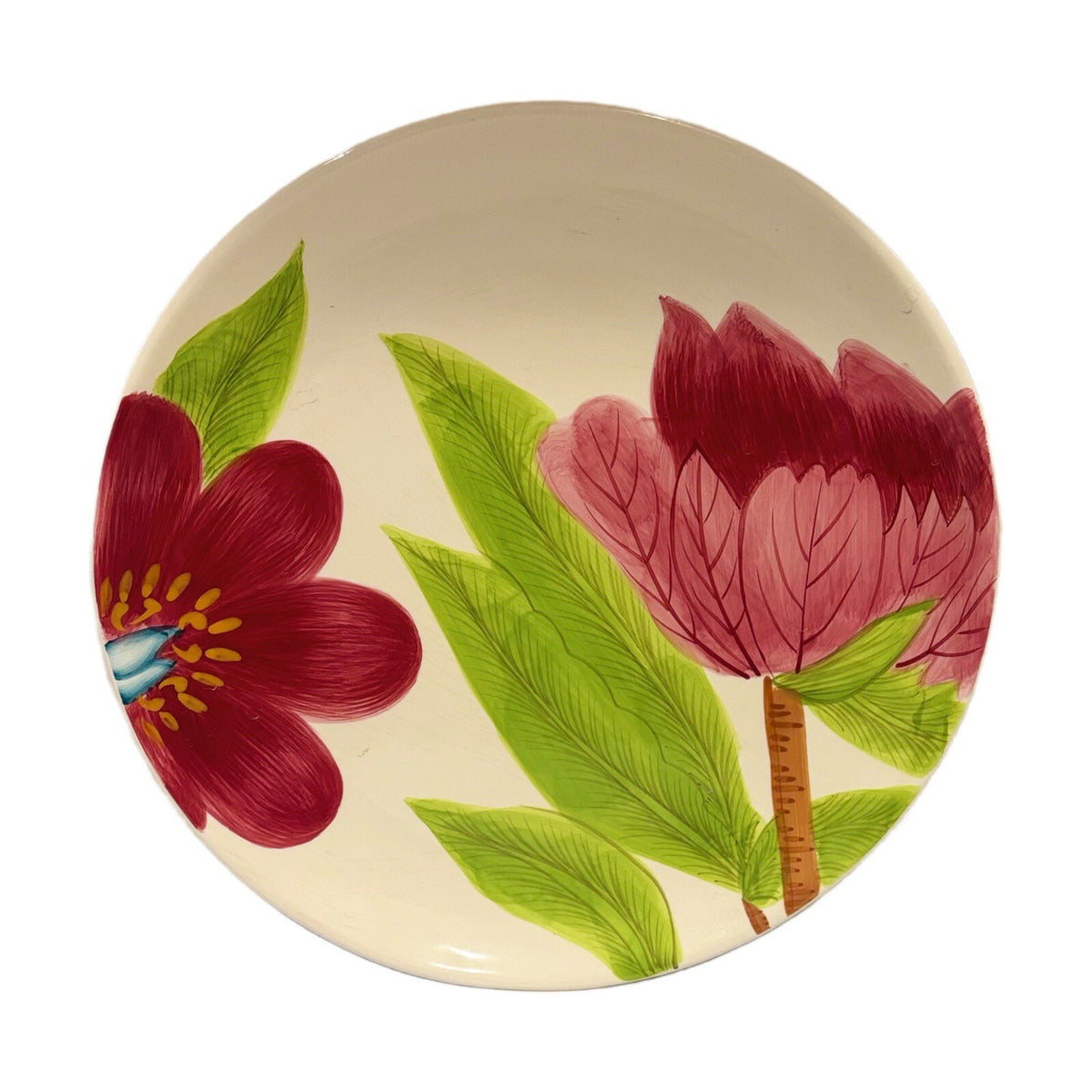 BARREVELD Serving Platter Botanical Red  Floral Ceramic Dessert Dish 13" D