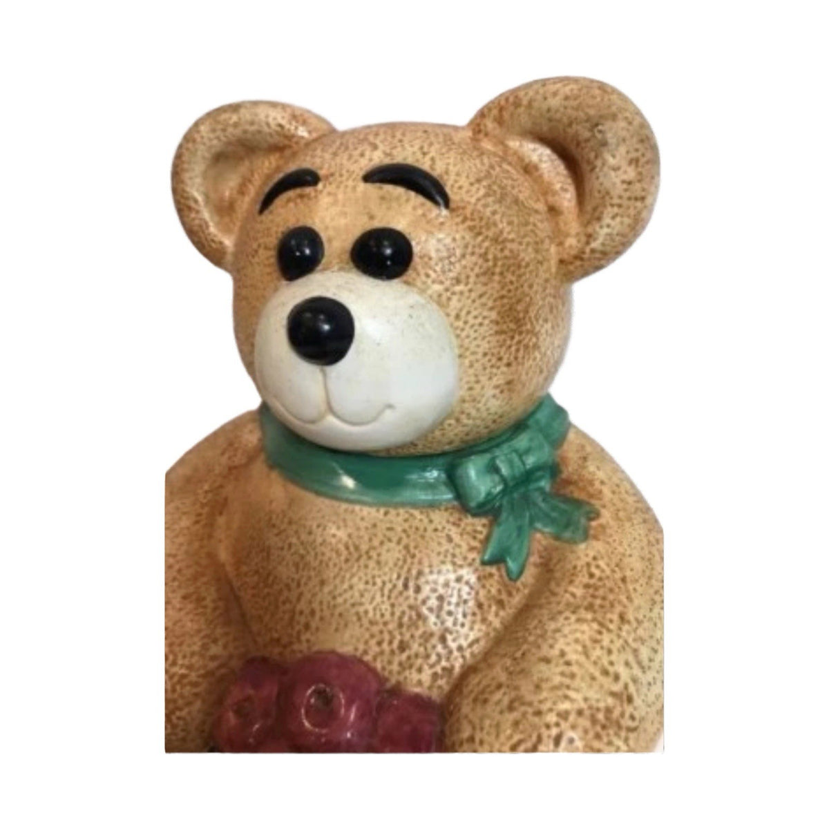 CKRO Teddy Bear Cookie Jar Holding Red Apples Green Scarf Ceramic Vintage 10” H