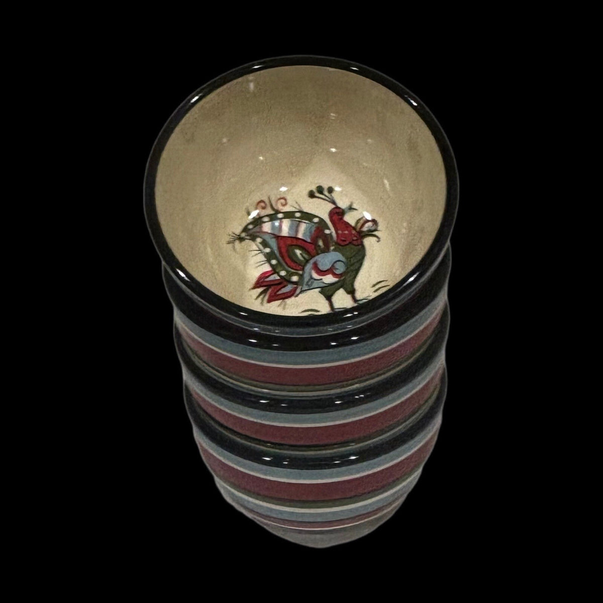 Tabletops Unlimited BOULEVARD 4 Cereal Bowls Hand Painted Bird Striped Soup Dish