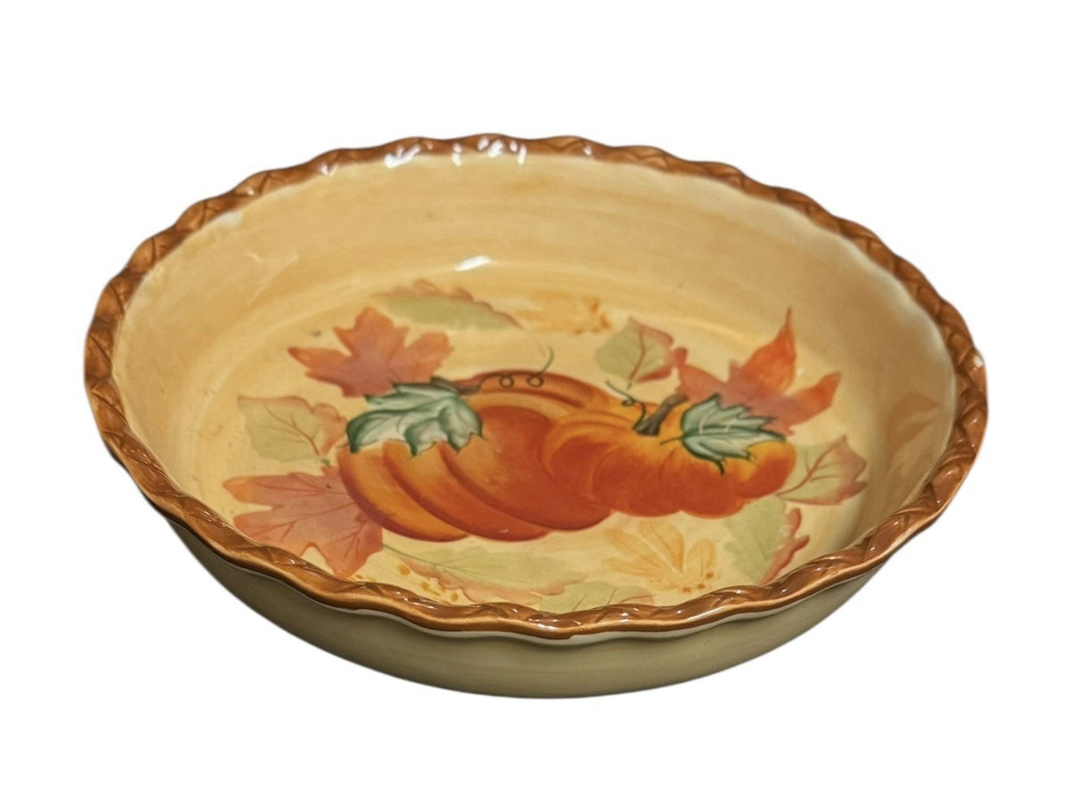Home Accents Pumpkin Leaves 10.5” Scalloped Ceramic Serving Bowl Oven Safe