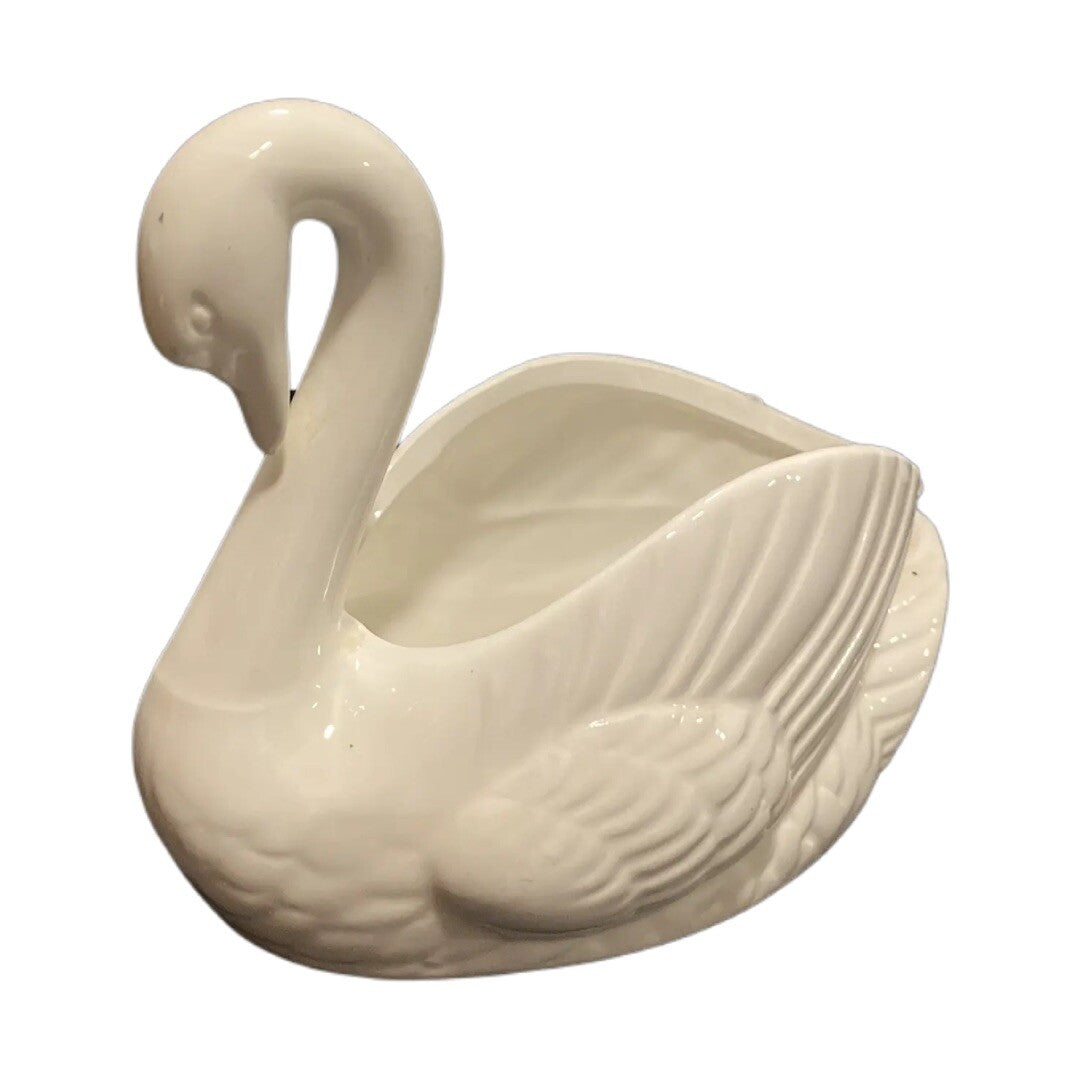 Swan Shape Ceramic White Planter Vase Figurine Cactus Pot Home Garden Desk