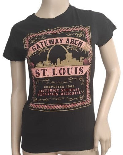 T-Shirt BEE EASY Gateway Arch Saint Louis Prints Black M. Crew Neck Black Top