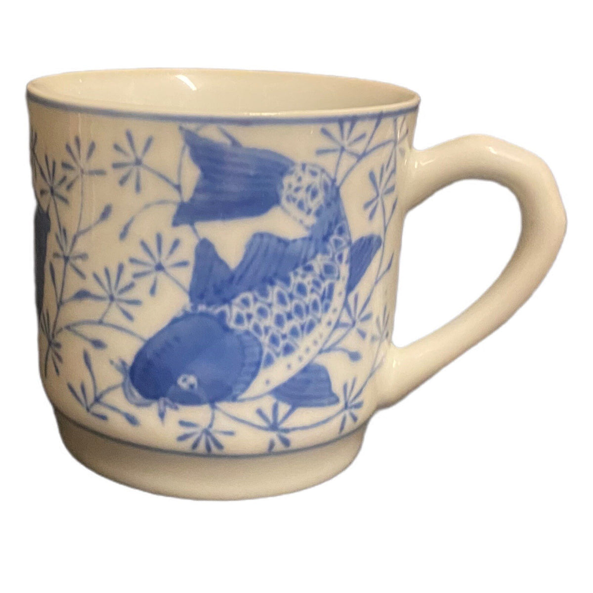 KOI FISH Cup Blue & White Carp Ceramic Coffee Tea Cup