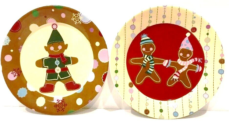World Market GINGERBREAD 4 Salad Plates Christmas Ceramic Dessert Dishes 8"D