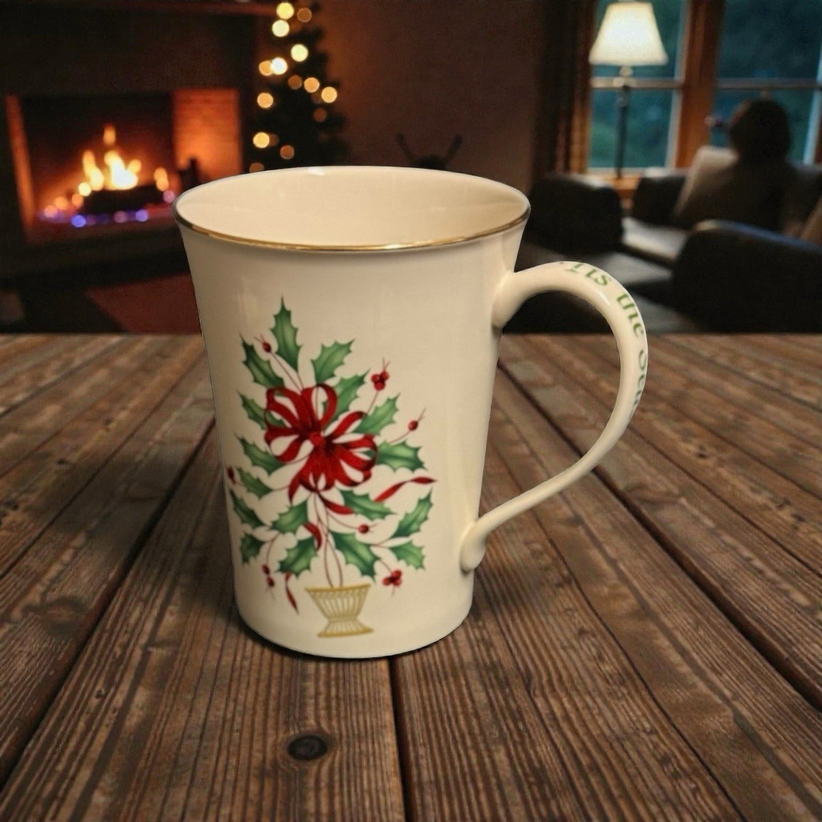 Lenox Holiday Warmest Wishes Poinsettia Christmas Mug Ivory