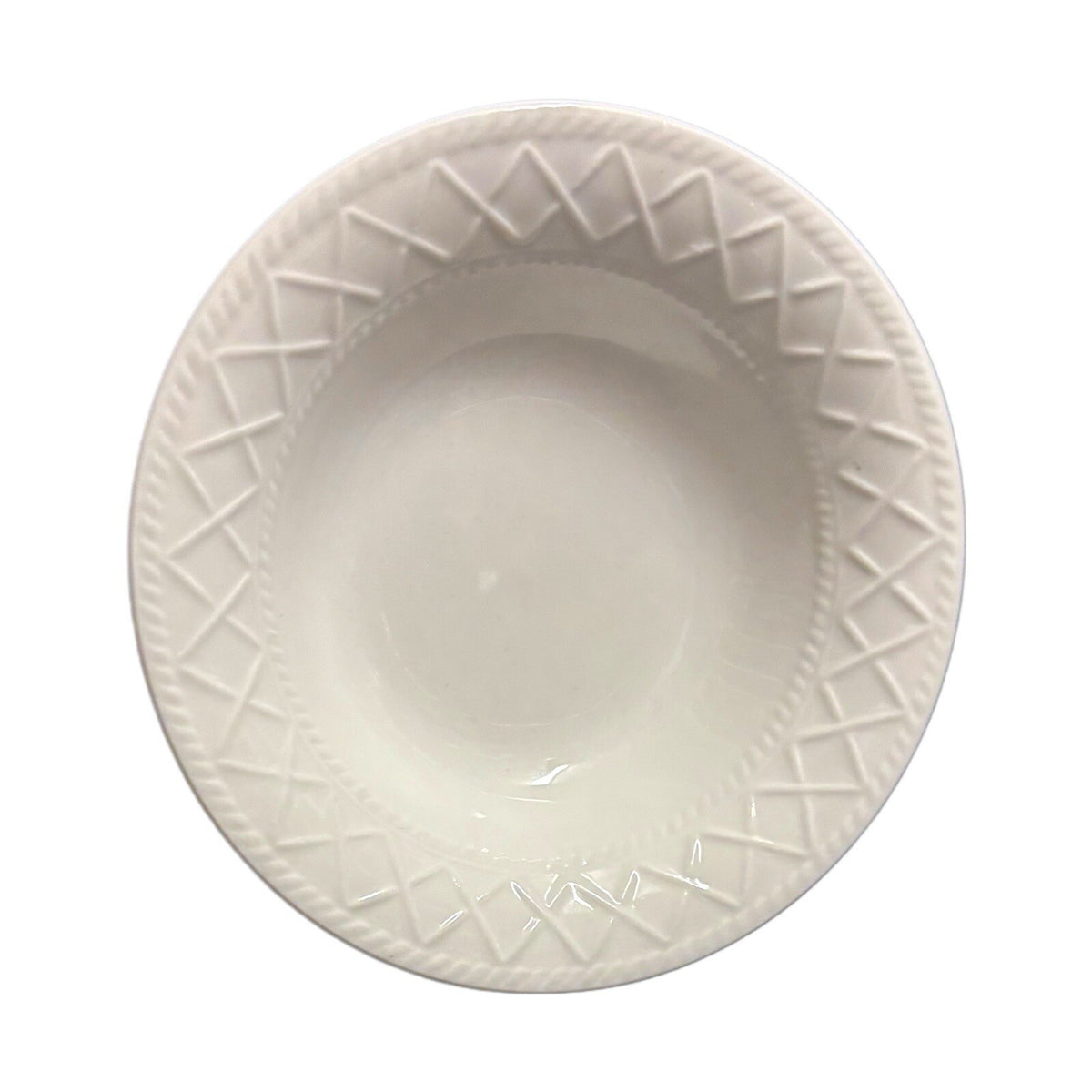 TOTALLY TODAY 6-Cereal Bowls All White Embossed Criss-Cross Border Ceramic Dish
