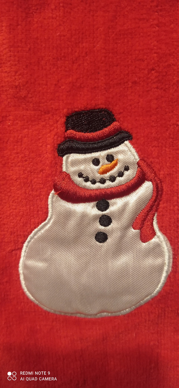Snowman Appliqué TOWEL Publix Green Red White Cotton 25”L X 16”W